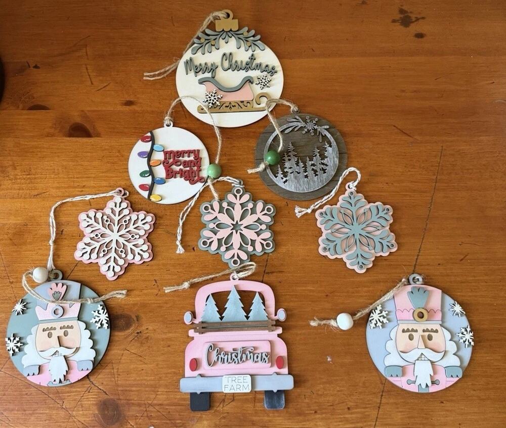 Pink Farmhouse Christmas Ornament Nutcracker Snowflake Tree Farm Rustic Decor